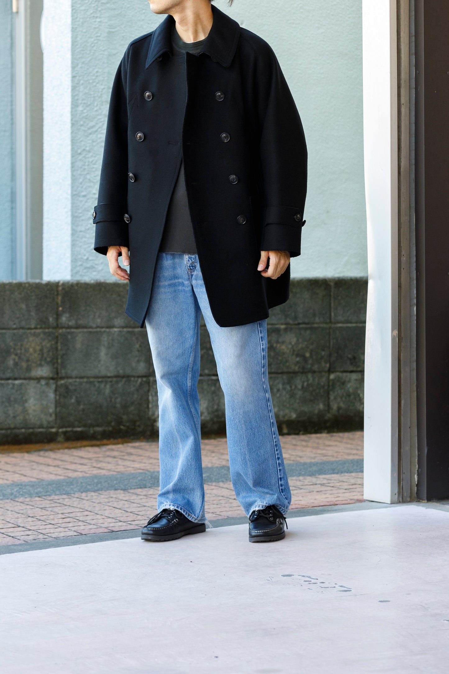 SARTO / 242-06001 HEAVY WOOL CASHMERE MELTON P-COAT - BLACK