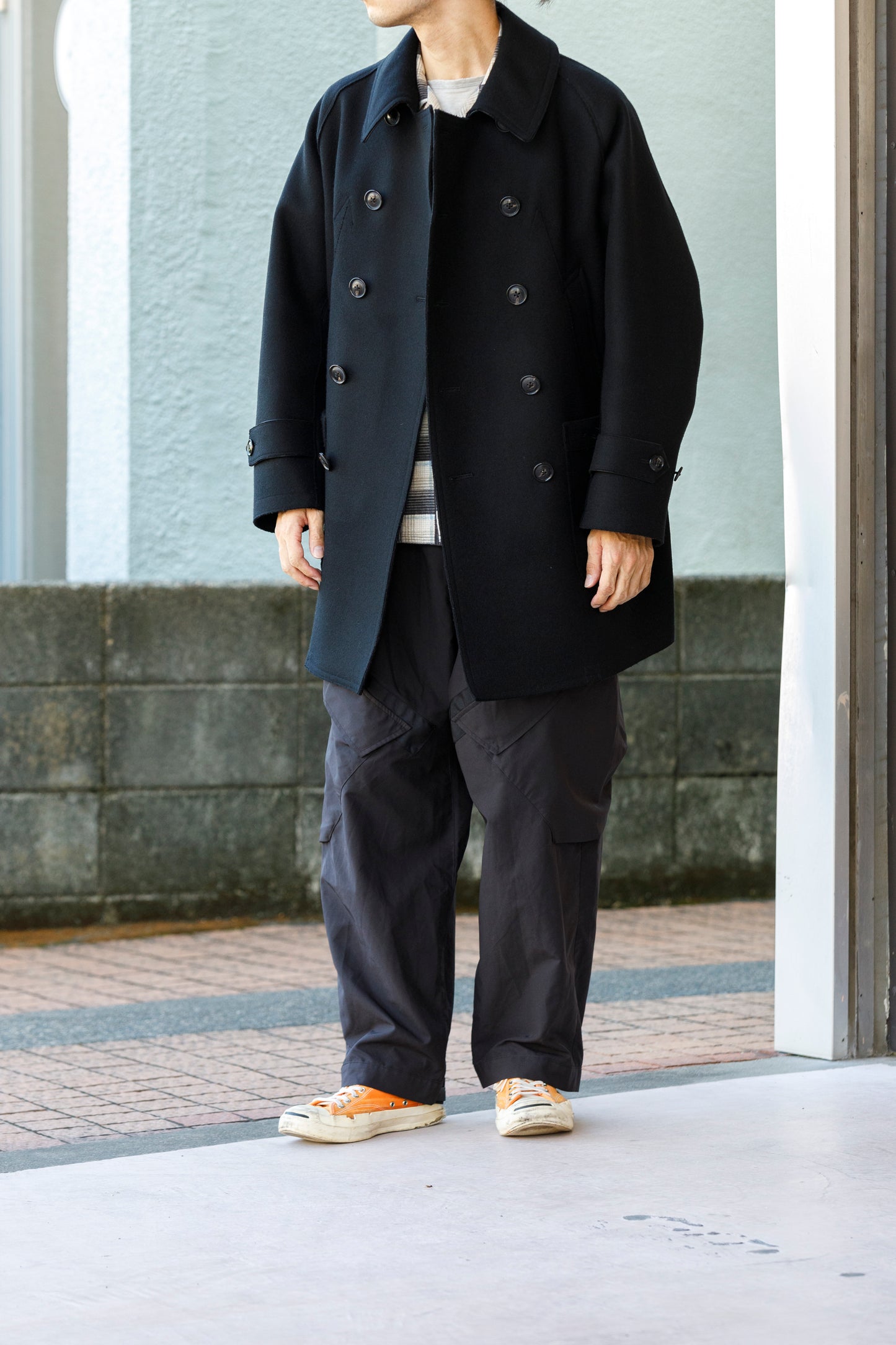 SARTO / 242-06001 HEAVY WOOL CASHMERE MELTON P-COAT - BLACK