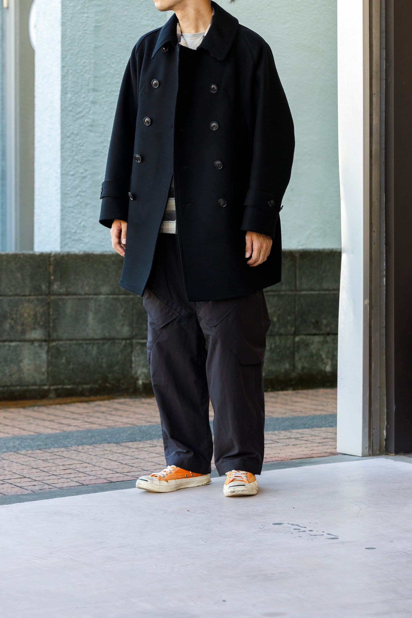 SARTO / 242-06001 HEAVY WOOL CASHMERE MELTON P-COAT - BLACK