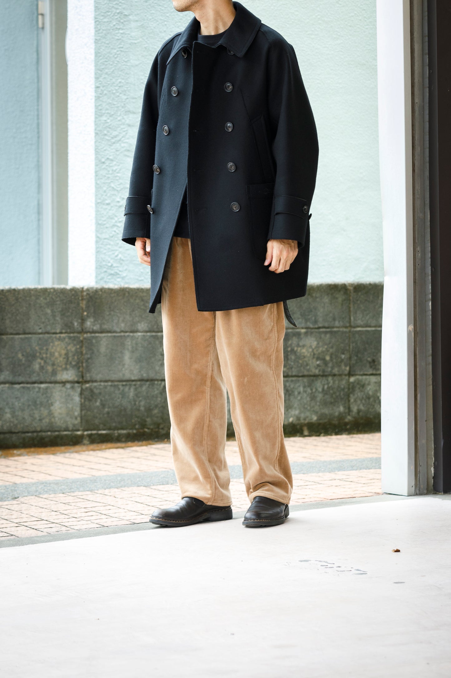 SARTO / 242-06001 HEAVY WOOL CASHMERE MELTON P-COAT - BLACK