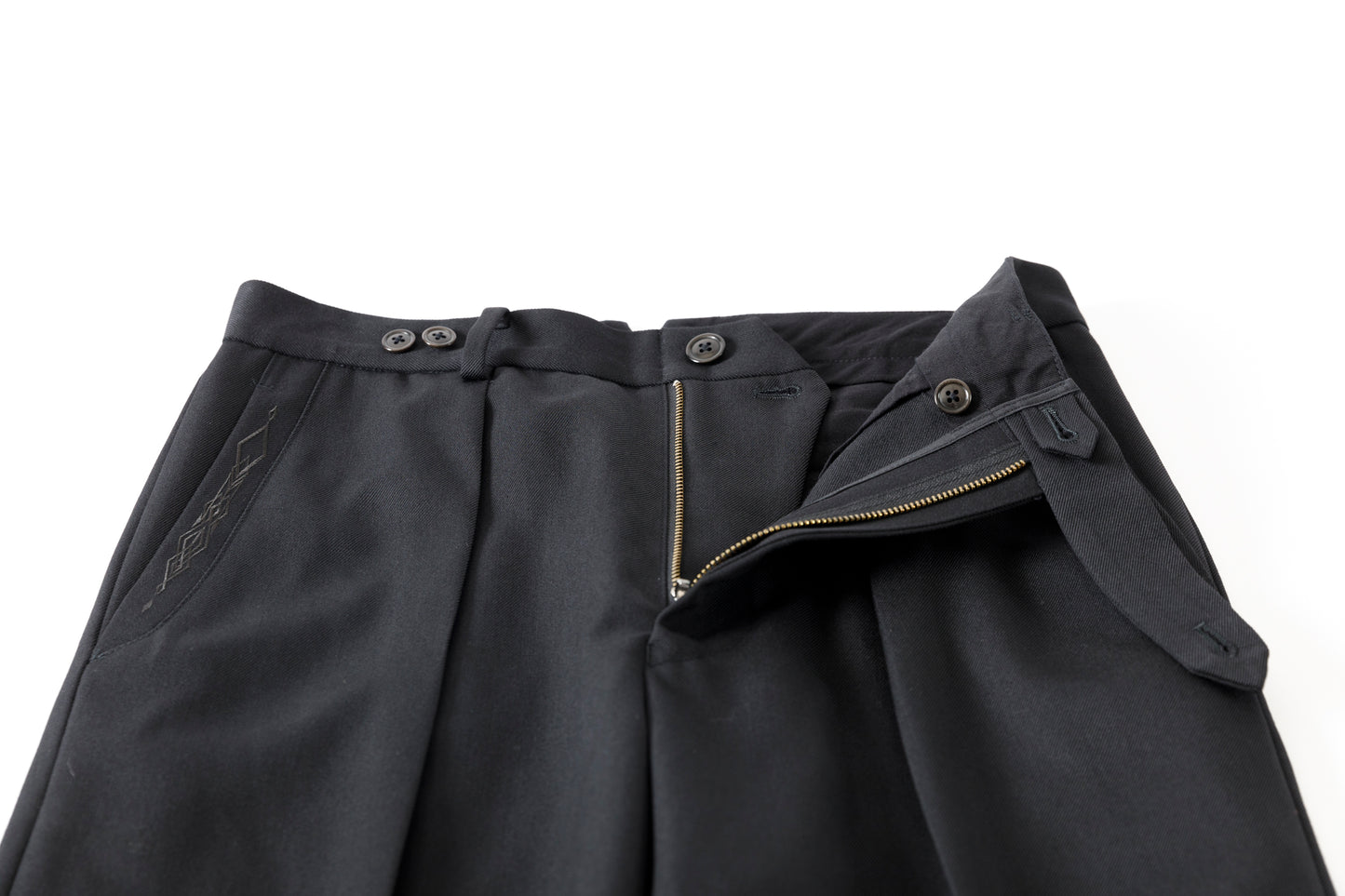 SARTO / 252-11001 TUCKER EMBROIDERY SLACKS(HIGH TWIST WOOL GABADINE) - BLACK