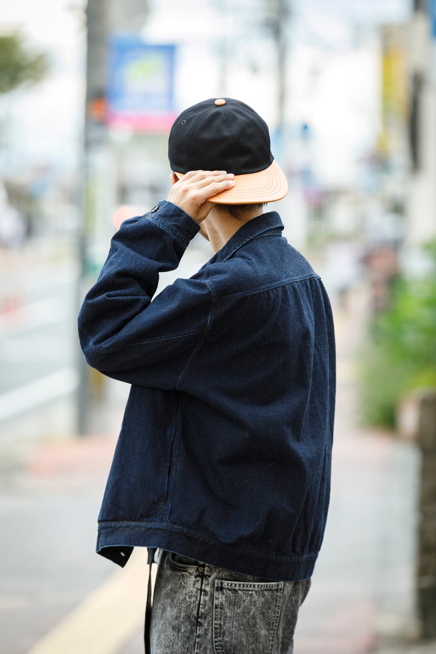 THE FACTORY MADE / LEATHER BICOLOR CAP - BLACK【FM934】