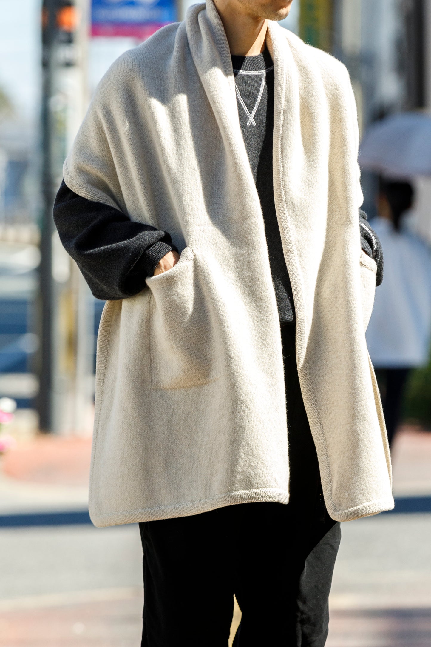 Nikki ESSENTIAL PIECE / Felting Wool Over Stole - White×Beige