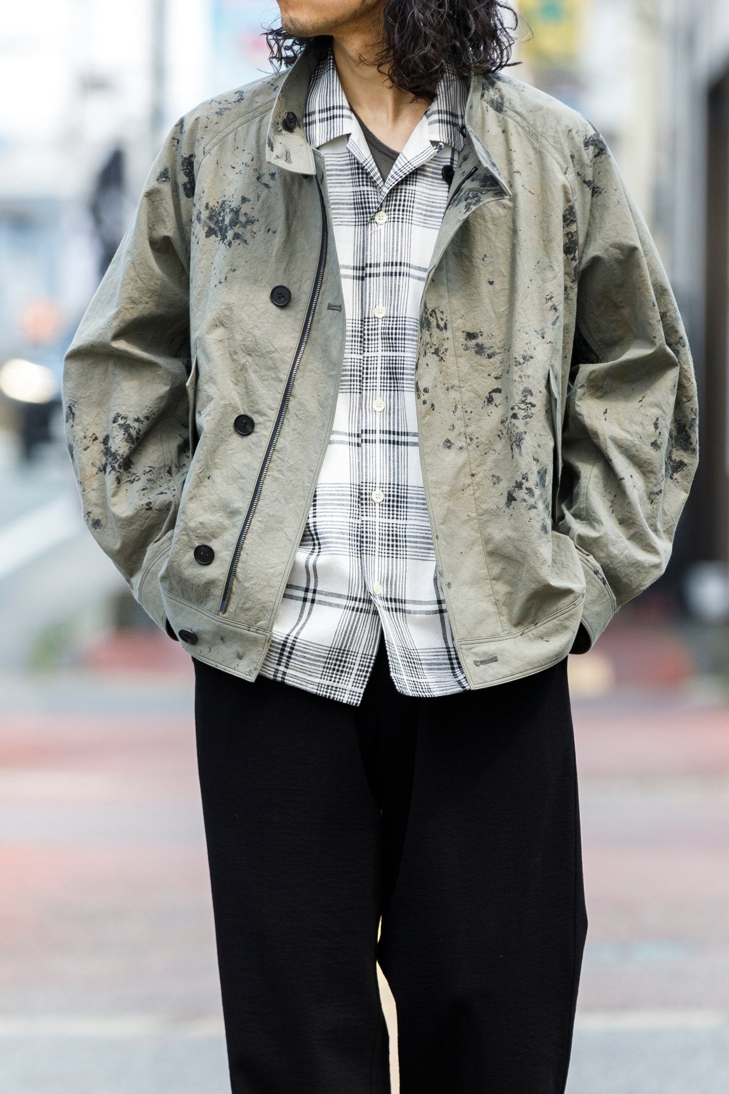 山内 25221 / 3wayシールドコットン・ジップジャケット - khaki × arimatsu black