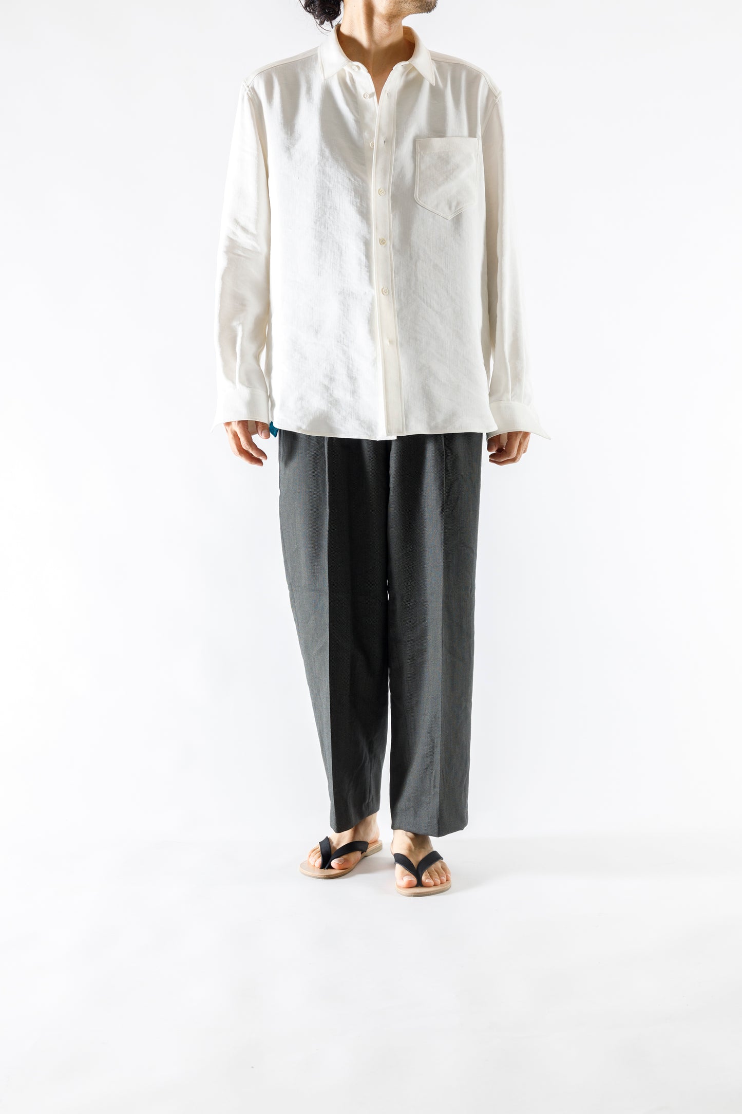 山内 / 26143-sili / ビンテージシルクリネン・ダブルステッチシャツ - off white