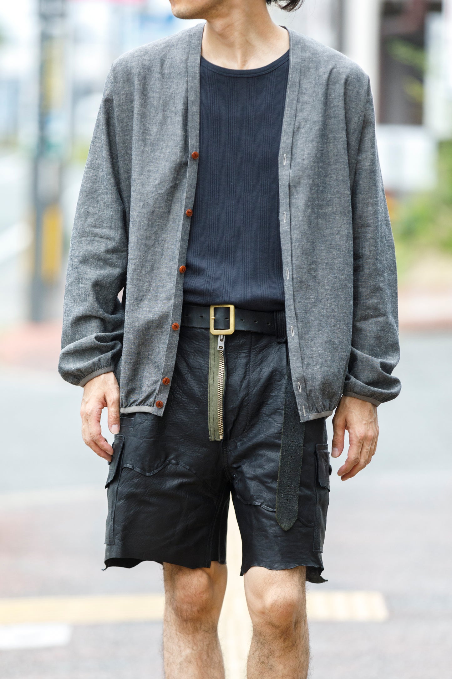KIMURA / narrowing cardigan - Black Chambray