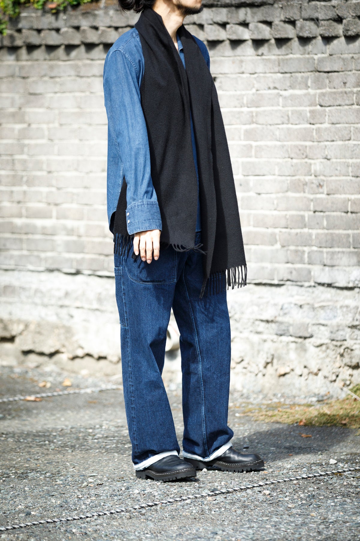 Joshua Ellis / Cashmere plain stole 35×190 - Black(CPG 60004)