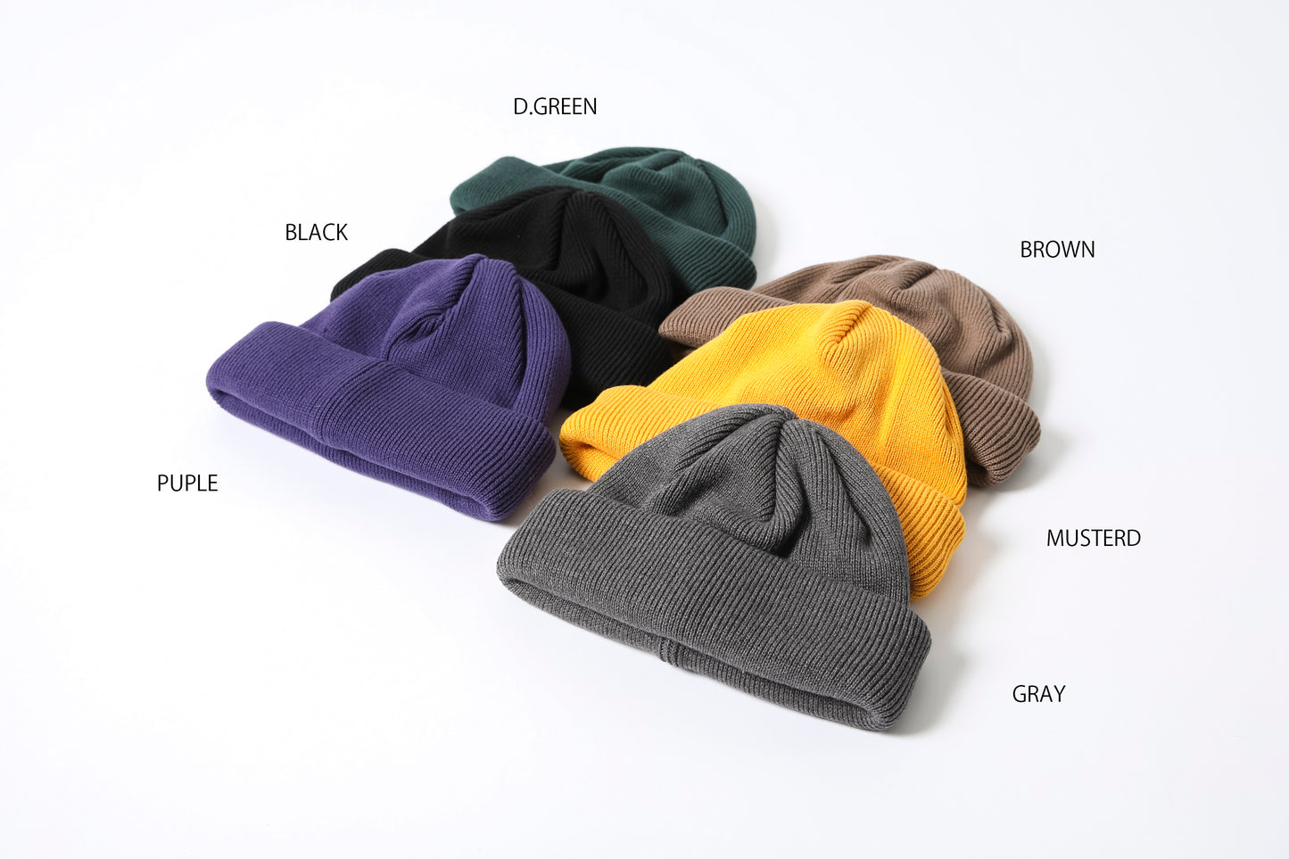 THE FACTORY MADE KNIT ROLL CAP - BLACK/PUPLE/GRAY/D.GREEN/BROWN/MUSTERD【FM775】