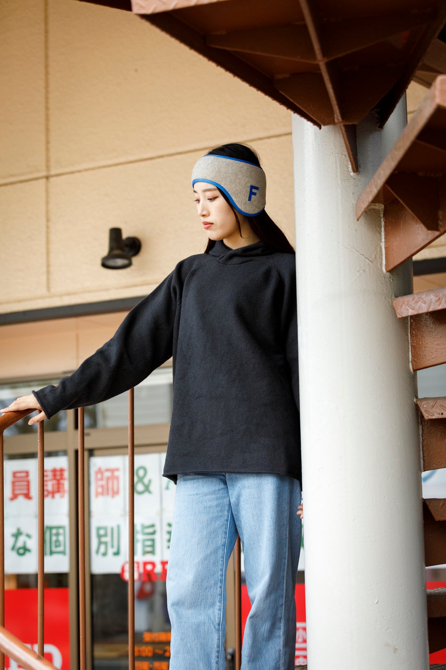 THE FACTORY MADE FLEECE HAIR BAND - BLACK / BEIGE【FM901】