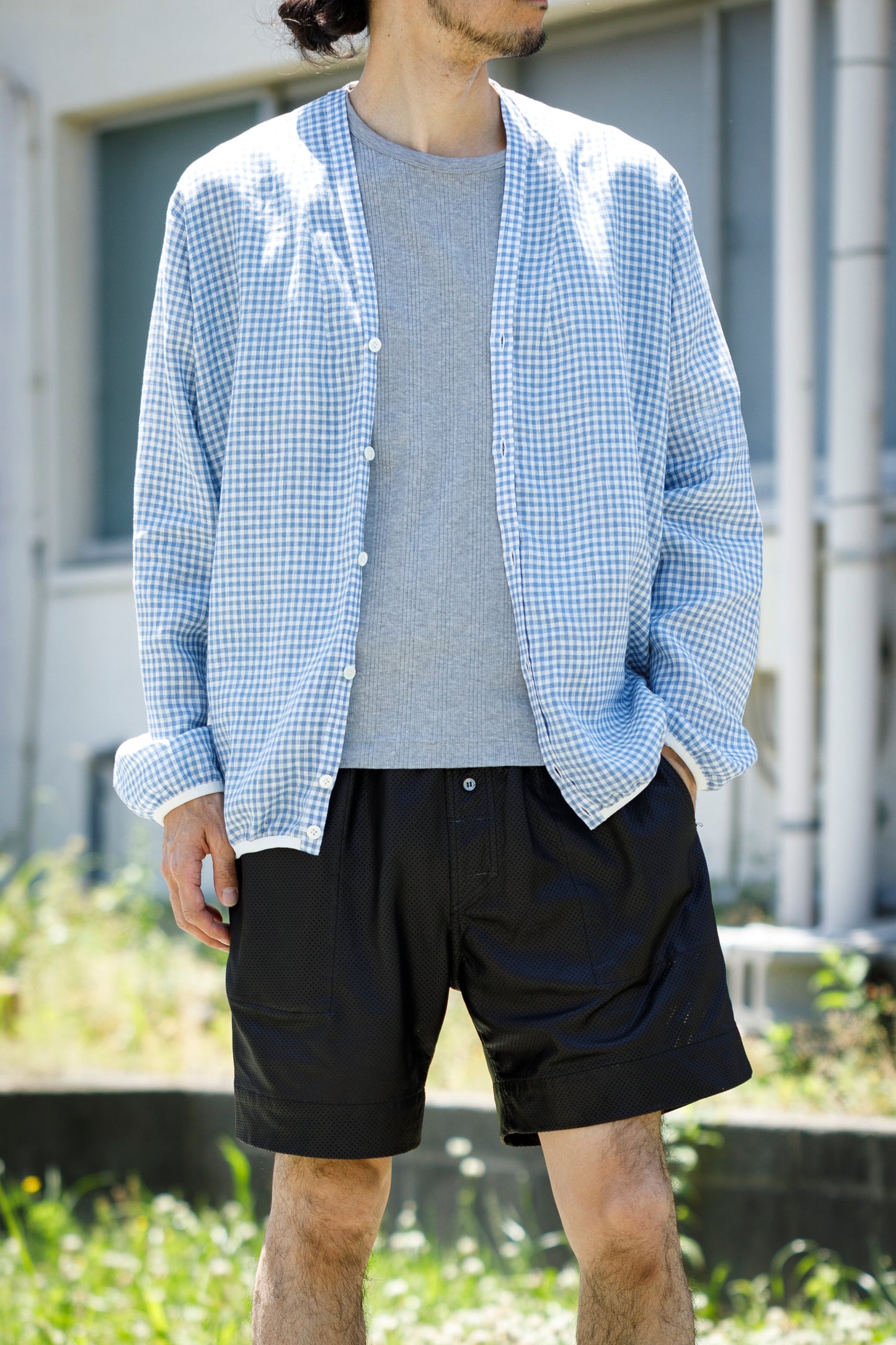 KIMURA / narrowing cardigan_Albini linen - GINGHAM