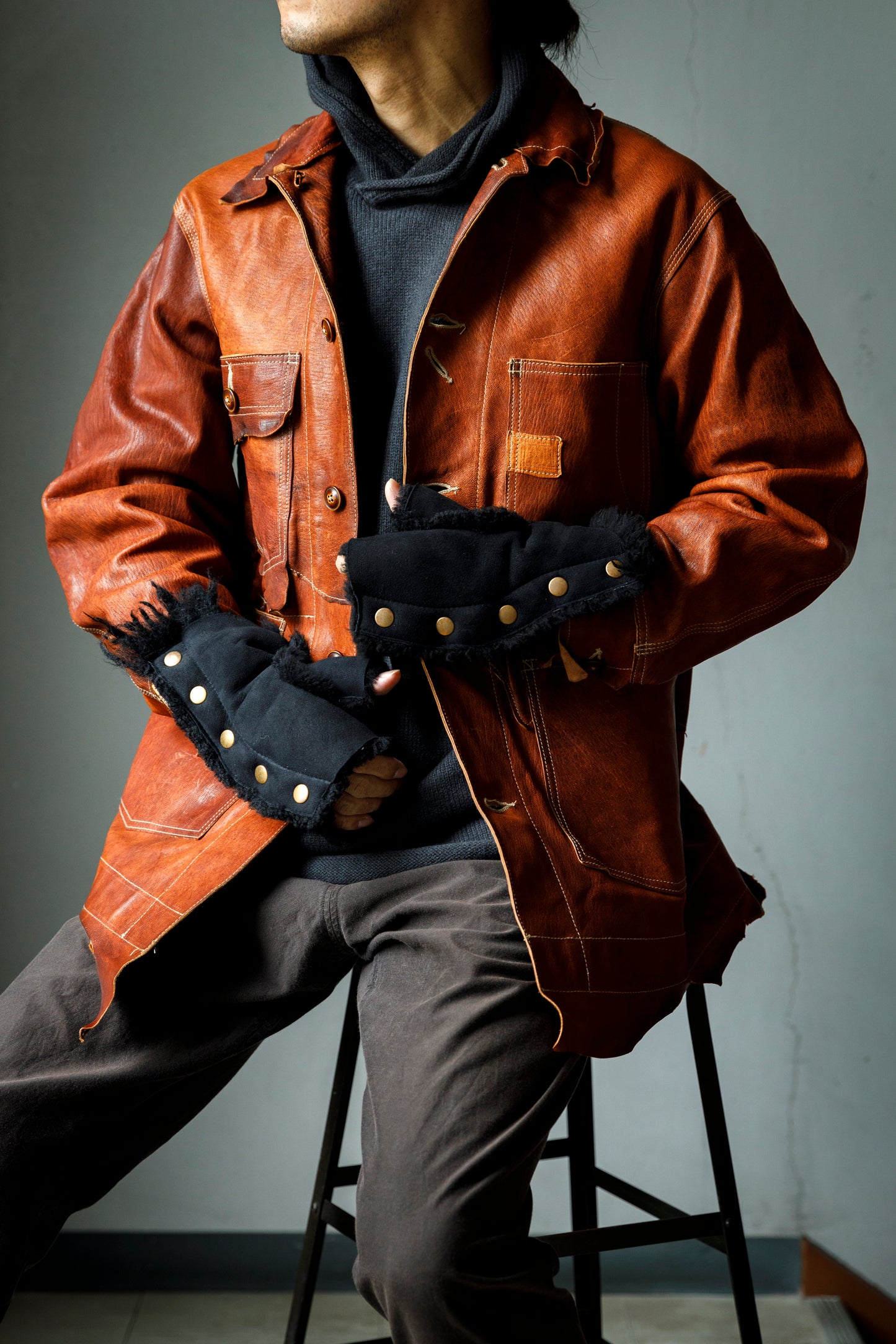 GOODKARMA DEVELOPMENT Leather Chore Coat "HELL'S KITCHEN" ブラウン サイズ2