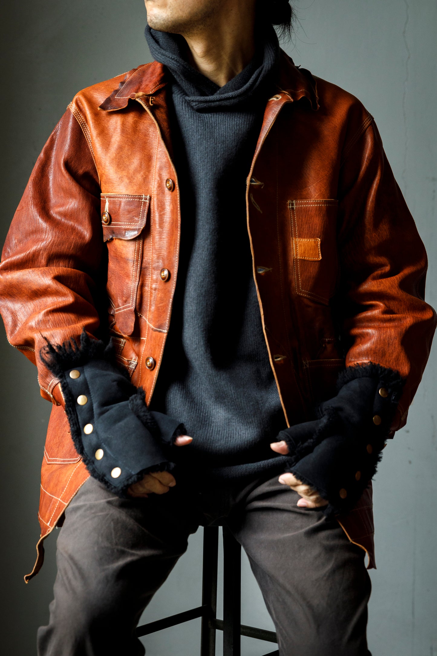 GOODKARMA DEVELOPMENT Leather Chore Coat "HELL'S KITCHEN" ブラウン サイズ2