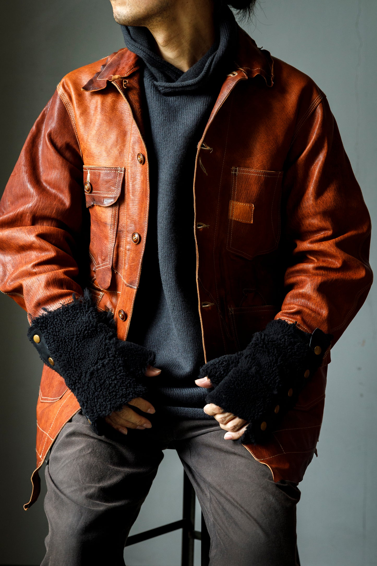 GOODKARMA DEVELOPMENT Leather Chore Coat "HELL'S KITCHEN" ブラウン サイズ2