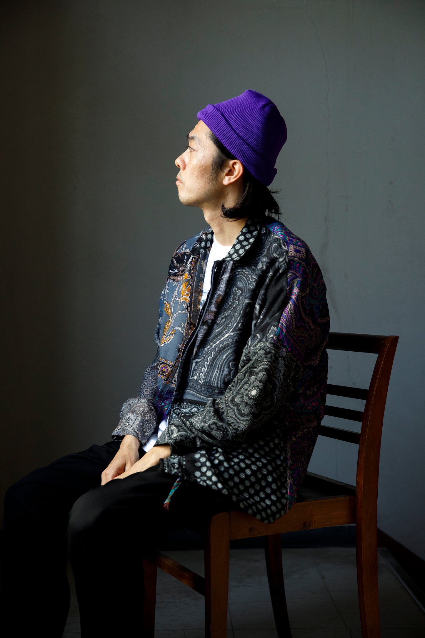 THE FACTORY MADE KNIT ROLL CAP - Black/Purple/Off White/D.Green【FM802】