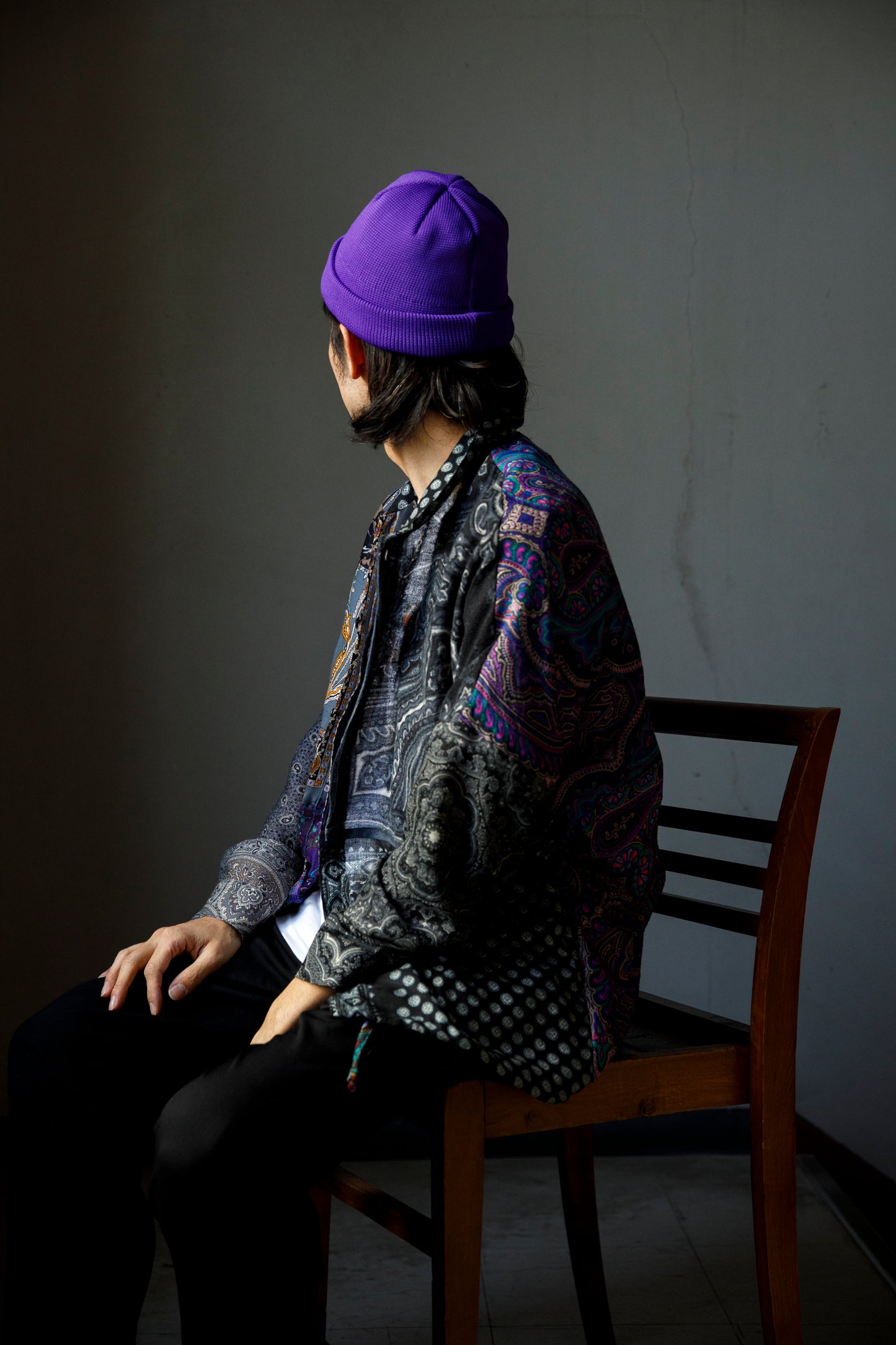 THE FACTORY MADE KNIT ROLL CAP - Black/Purple/Off White/D.Green【FM802】