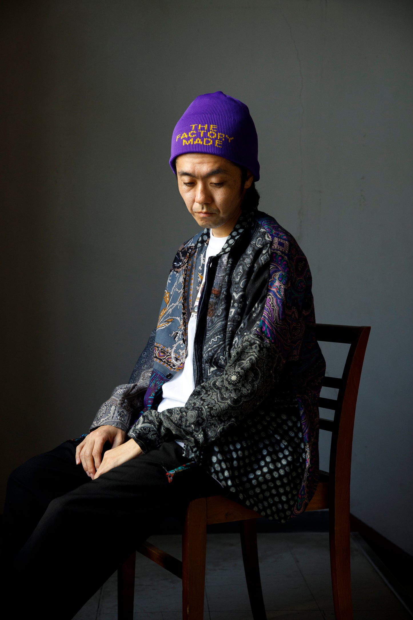 THE FACTORY MADE KNIT ROLL CAP - Black/Purple/Off White/D.Green【FM802】