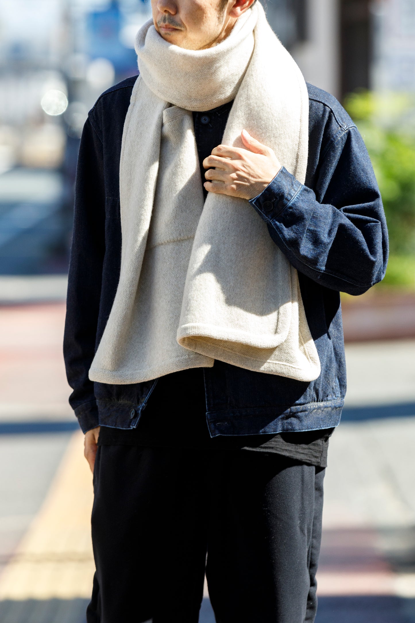 Nikki ESSENTIAL PIECE / Felting Wool Over Stole - White×Beige