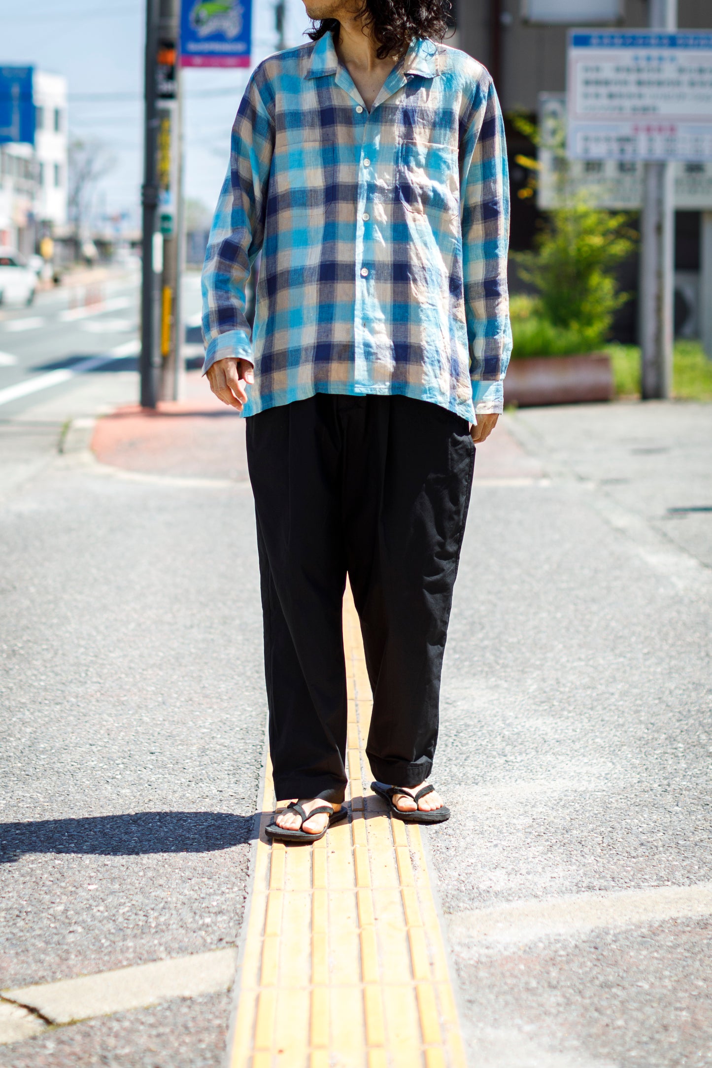 MOJITO / ABSHINTH SHIRT_linen plaid - Blue