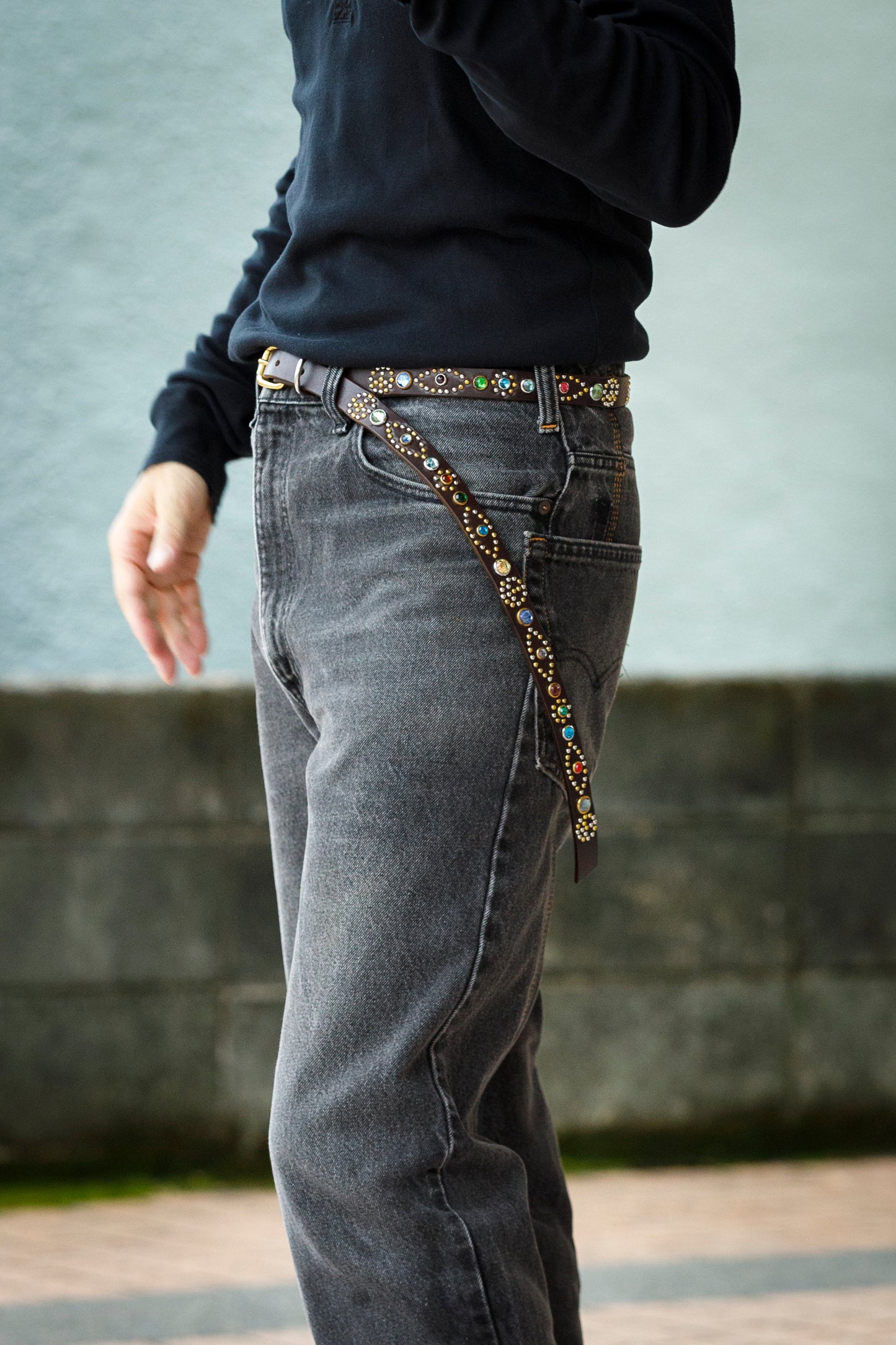 GOODKARMA DEVELOPMENT Narrow Studs Belt "ASHBURY" ブラウン サイズ3(34インチ)