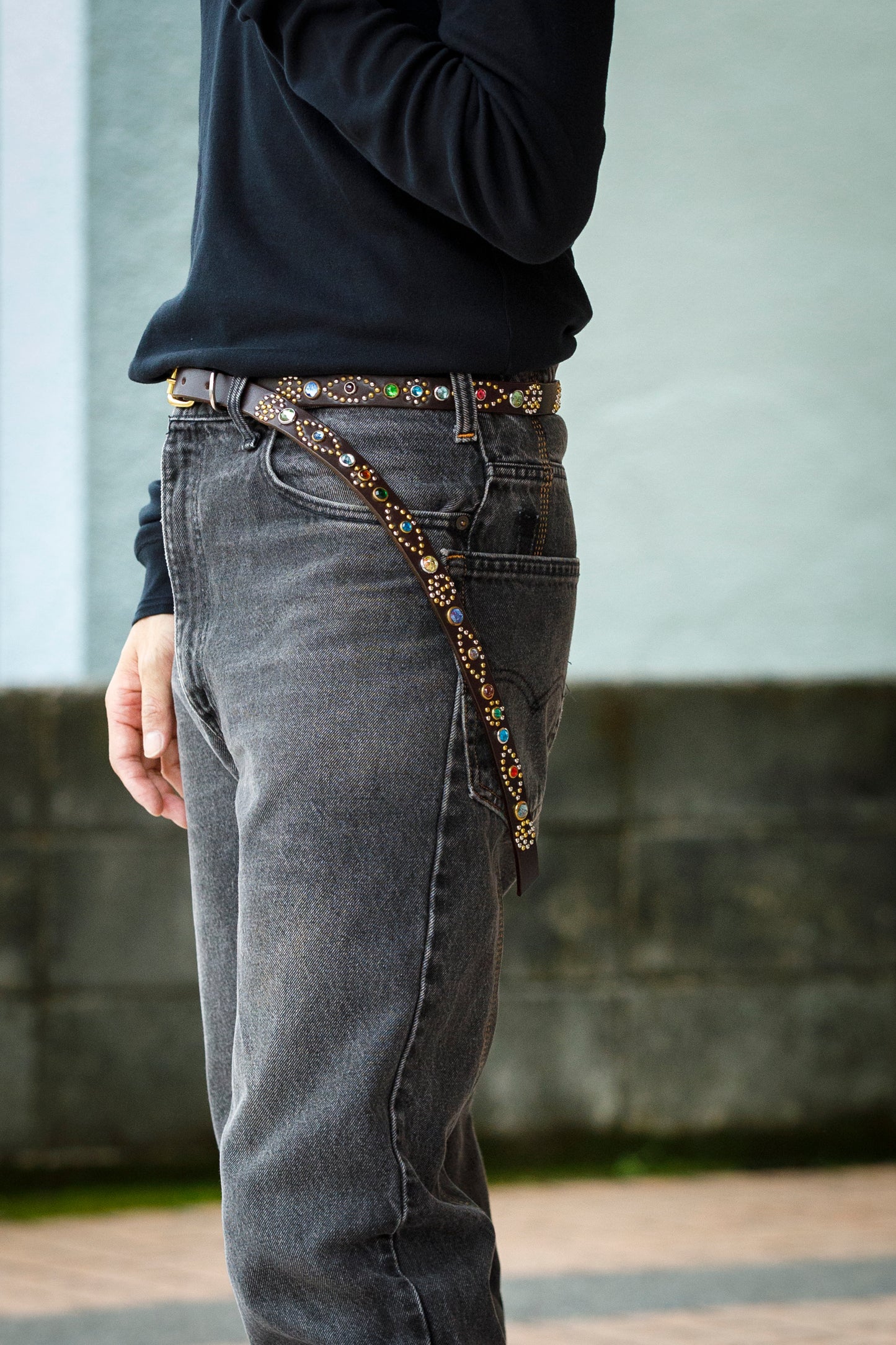 GOODKARMA DEVELOPMENT Narrow Studs Belt "ASHBURY" ブラウン サイズ3(34インチ)