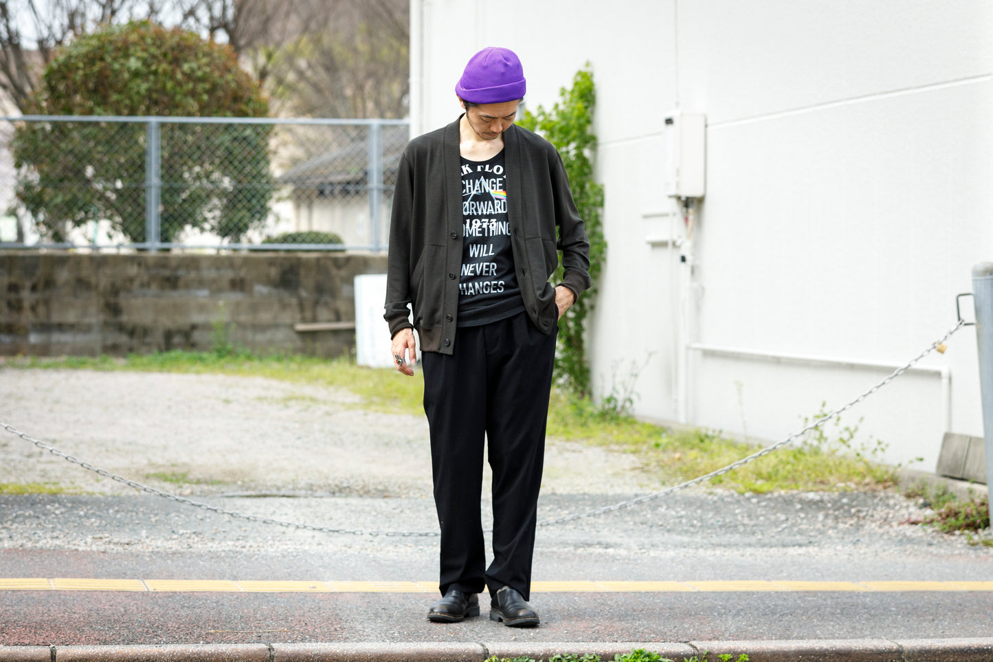 THE FACTORY MADE KNIT ROLL CAP - Black/Purple/Off White/D.Green【FM802】
