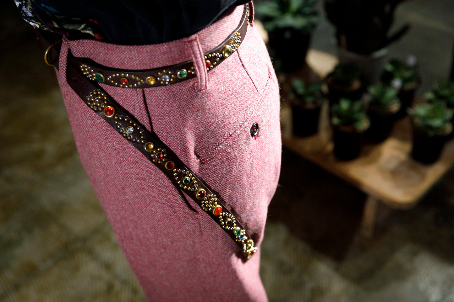 GOODKARMA DEVELOPMENT Narrow Studs Belt "ASHBURY" ブラウン サイズ3(34インチ)