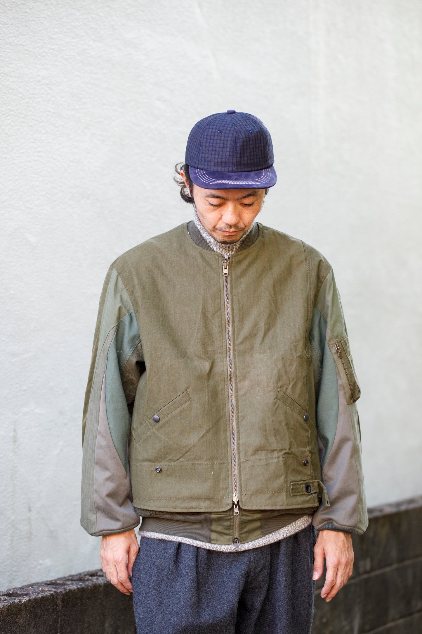 THE FACTORY MADE CHECK BICOLOR CAP - NAVY【FM841-013】