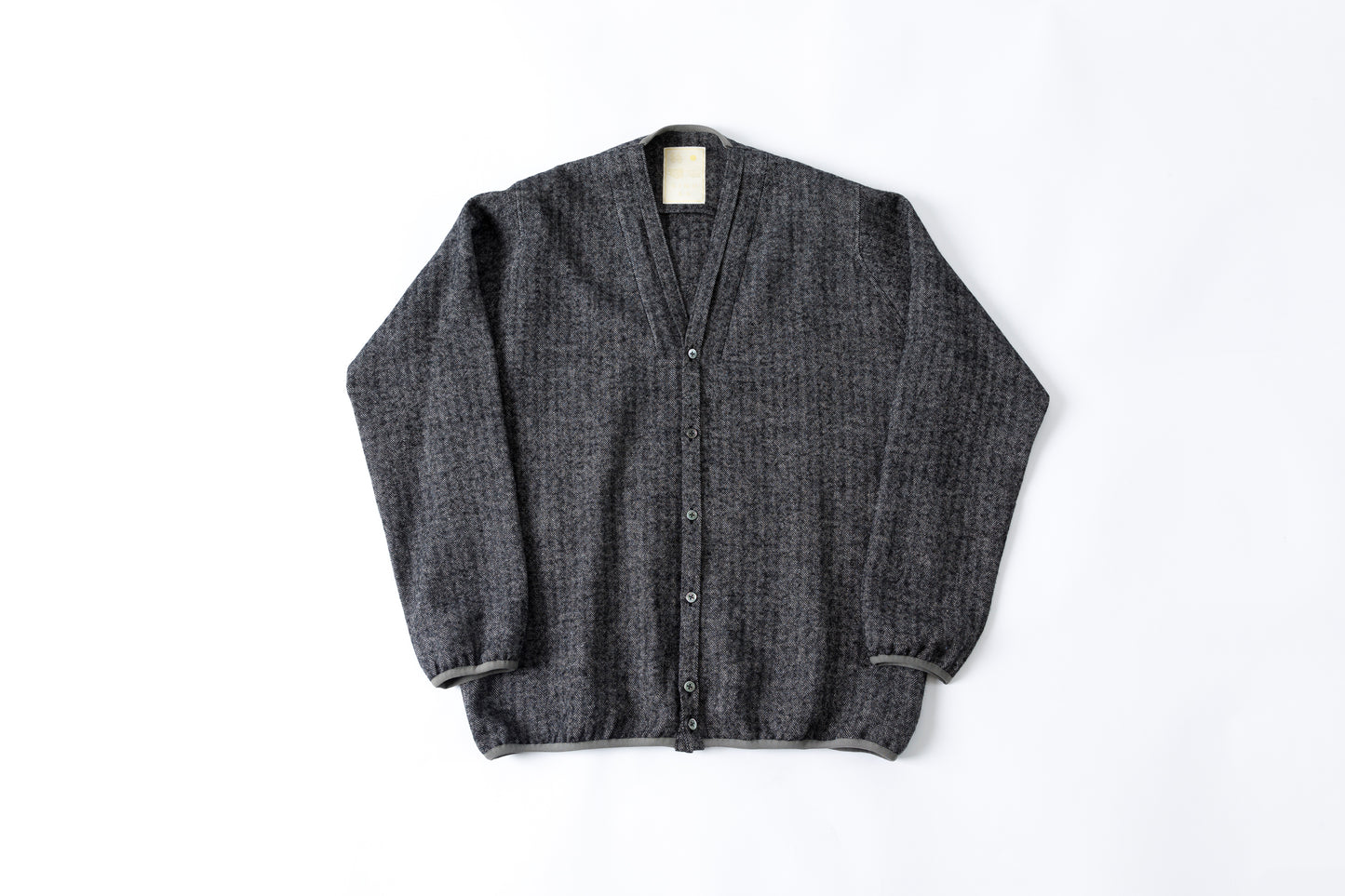 KIMURA narrowing / cardigan_linen wool herringbone - Black