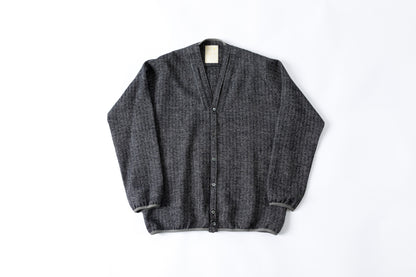 KIMURA narrowing / cardigan_linen wool herringbone - Black