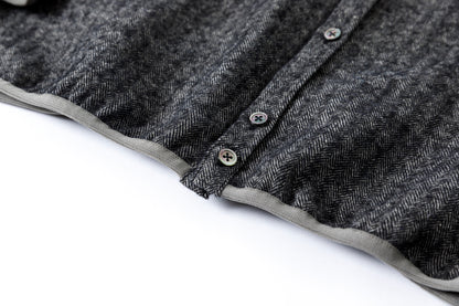 KIMURA narrowing / cardigan_linen wool herringbone - Black