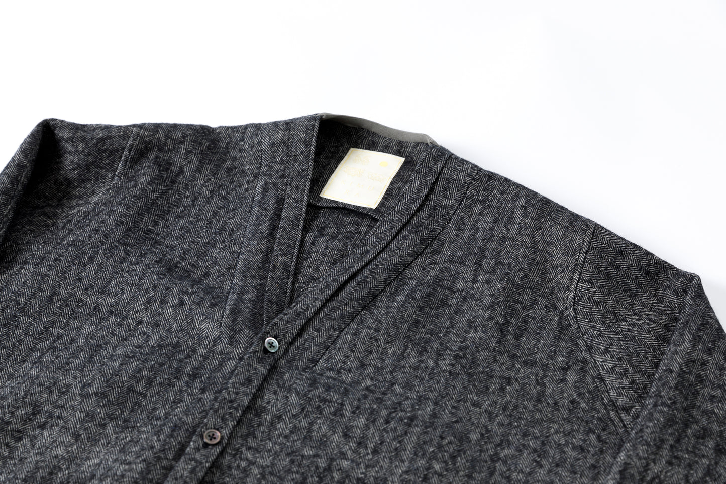 KIMURA narrowing / cardigan_linen wool herringbone - Black