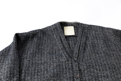 KIMURA narrowing / cardigan_linen wool herringbone - Black