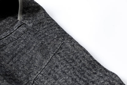 KIMURA narrowing / cardigan_linen wool herringbone - Black