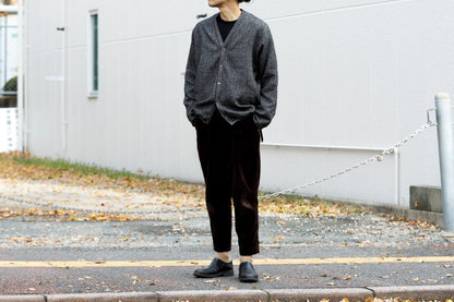 KIMURA narrowing / cardigan_linen wool herringbone - Black