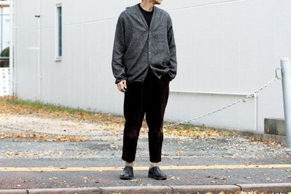 KIMURA narrowing / cardigan_linen wool herringbone - Black