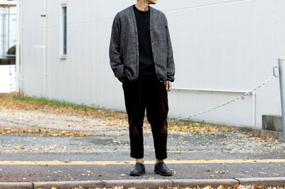 KIMURA narrowing / cardigan_linen wool herringbone - Black