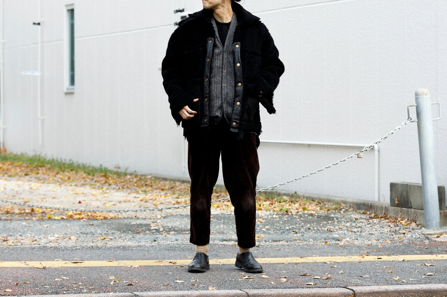 KIMURA narrowing / cardigan_linen wool herringbone - Black