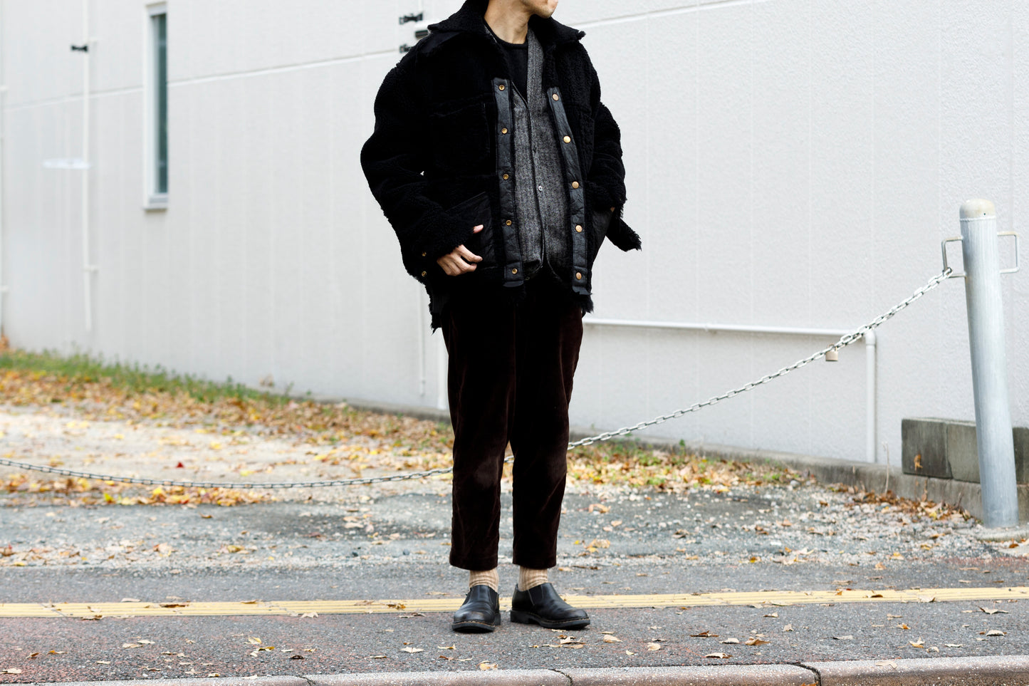 KIMURA narrowing / cardigan_linen wool herringbone - Black