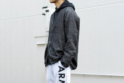 KIMURA narrowing / cardigan_linen wool herringbone - Black