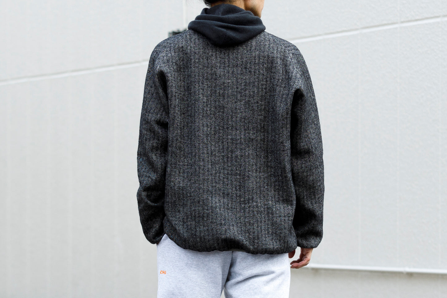 KIMURA narrowing / cardigan_linen wool herringbone - Black