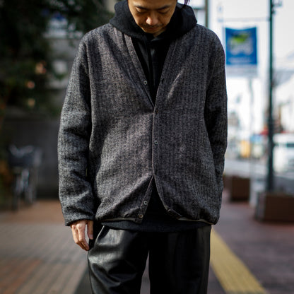 KIMURA narrowing / cardigan_linen wool herringbone - Black