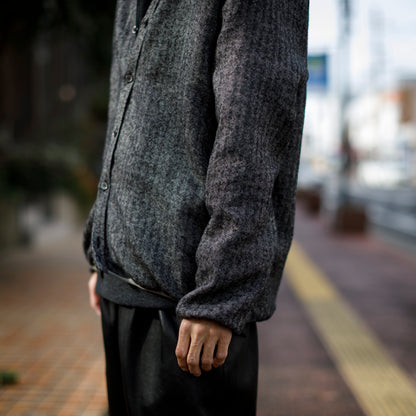 KIMURA narrowing / cardigan_linen wool herringbone - Black