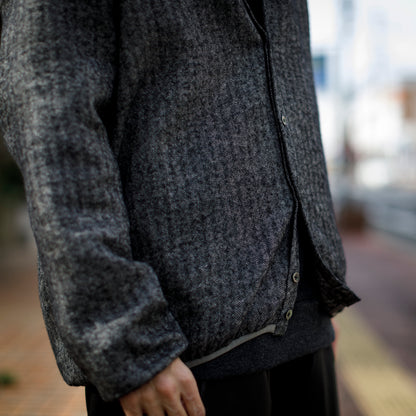 KIMURA narrowing / cardigan_linen wool herringbone - Black