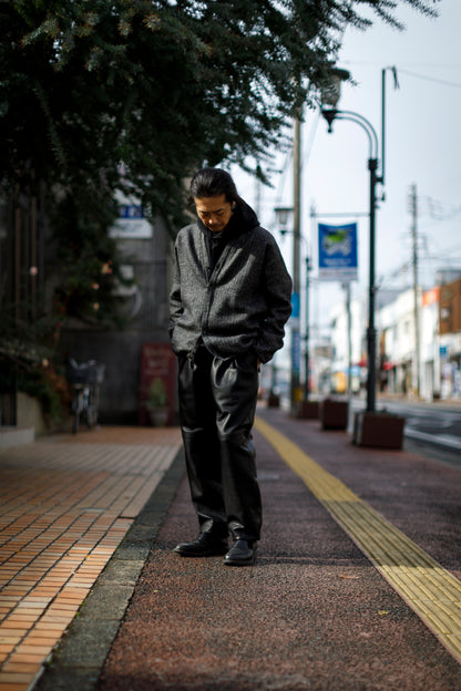 KIMURA narrowing / cardigan_linen wool herringbone - Black