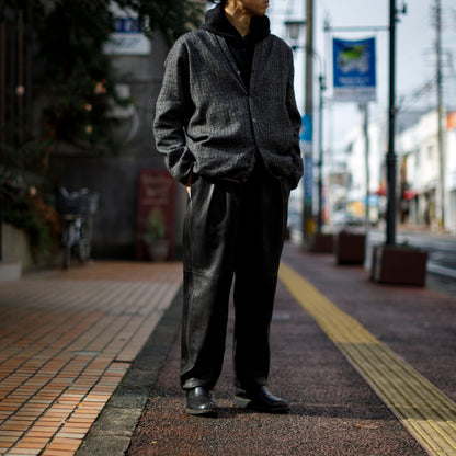 KIMURA narrowing / cardigan_linen wool herringbone - Black