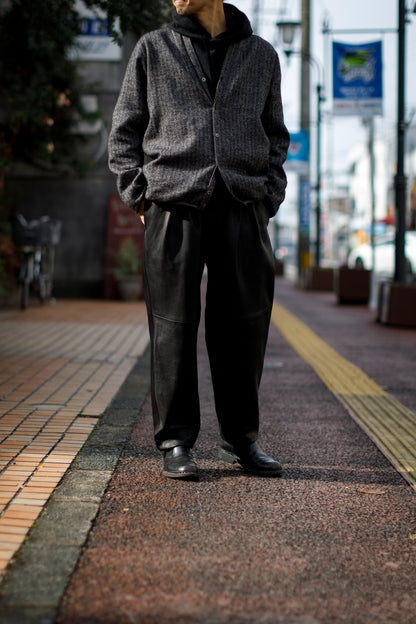 KIMURA narrowing / cardigan_linen wool herringbone - Black