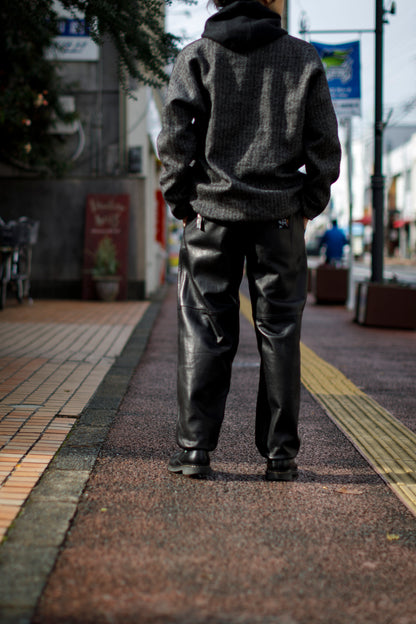 KIMURA narrowing / cardigan_linen wool herringbone - Black