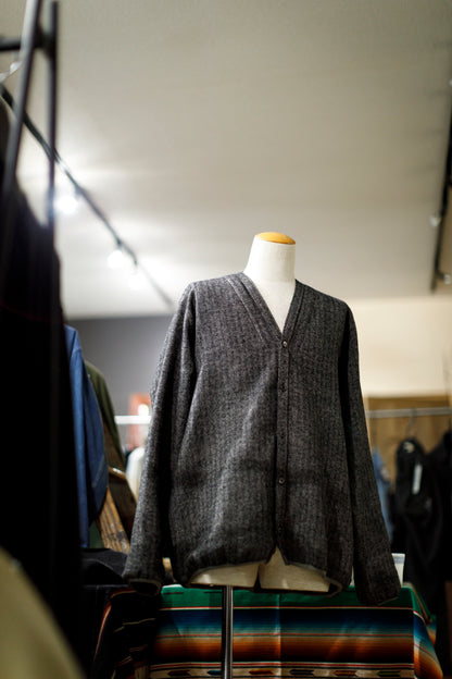 KIMURA narrowing / cardigan_linen wool herringbone - Black