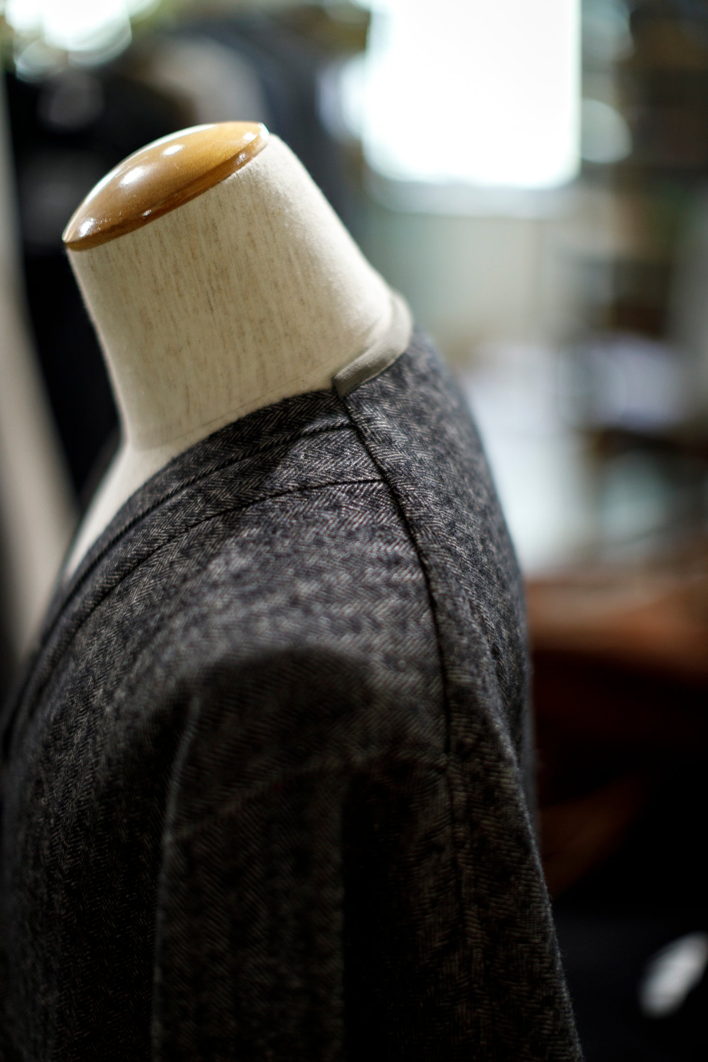 KIMURA narrowing / cardigan_linen wool herringbone - Black