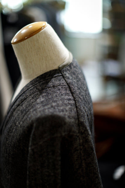 KIMURA narrowing / cardigan_linen wool herringbone - Black